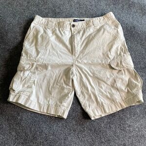 Chaps Mens Cargo Shorts Beige Khaki Ripstop Cotton Utility Pockets Size 36